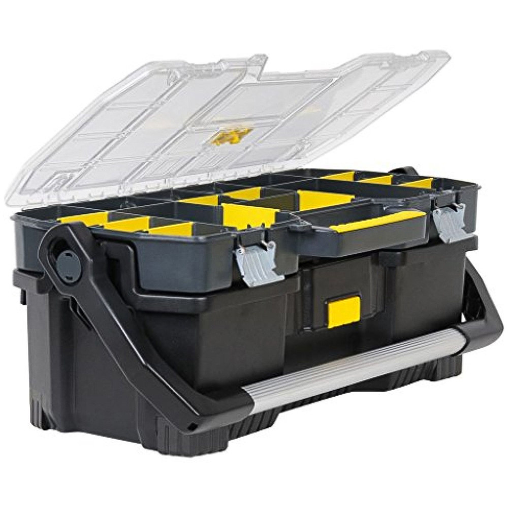Stanley Tools 2-in-1 Black and Yellow Toolbox with Tote Tray Organiser 60cm Image 2