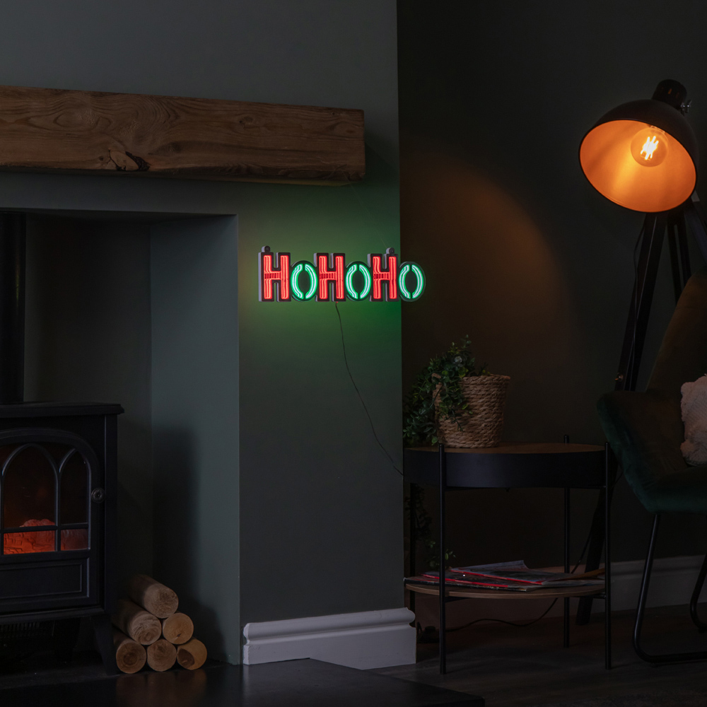 Samuel Alexander Red and Green LED Light Up Hanging Ho Ho Ho Christmas Infinity Mirror Sign 40cm Image 2