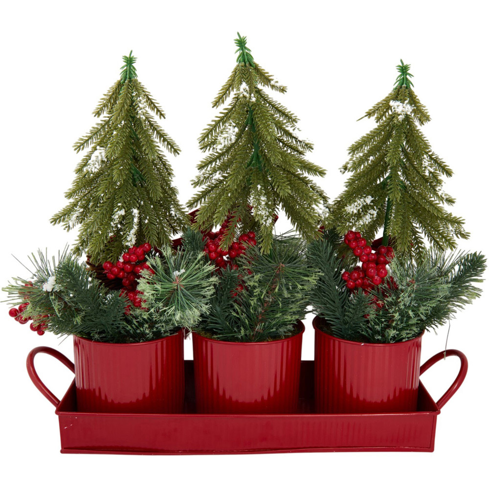 Red Bow Trio Potted Trees Image 4