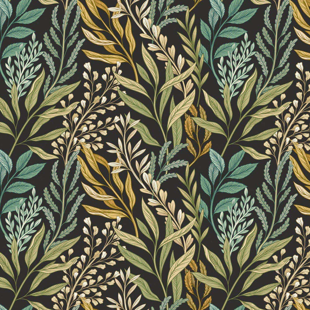 Hoopla Walls Oasis Verdant Leaves Noir Mix Wallpaper Image 1