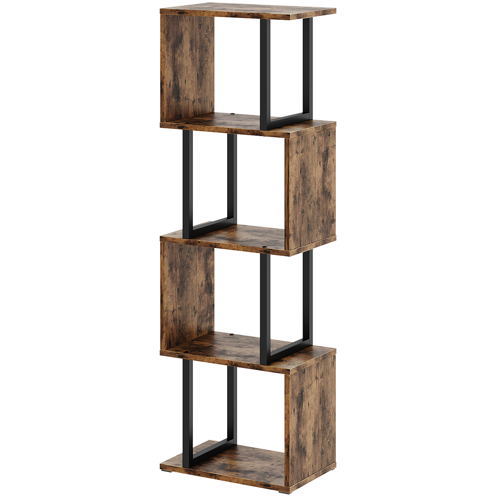 Living and Home 5 Shelf Black and Dark Wood S-Shaped Geometric Bookcase with LED Light Image 2