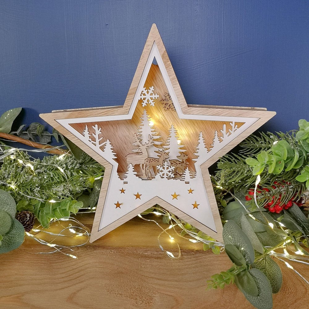 Samuel Alexander Warm White LED Wooden Star Shape Woodland Scene Image 4