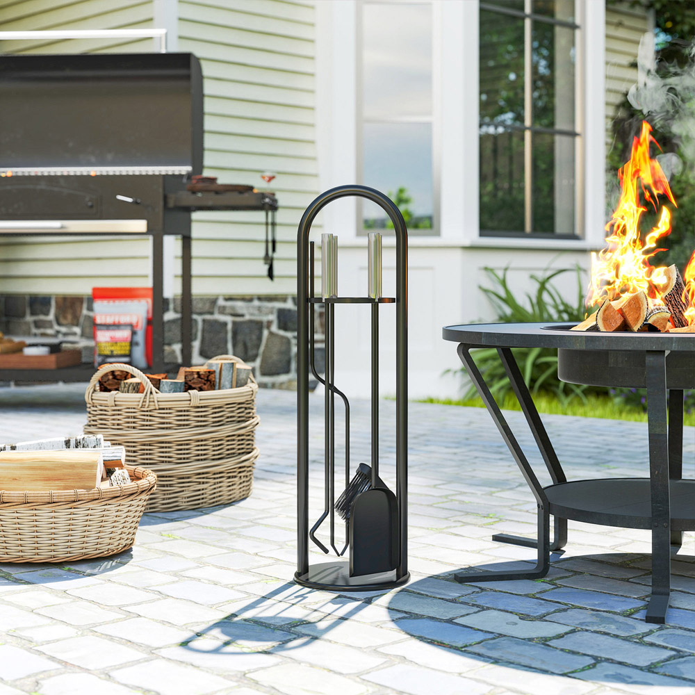 Outsunny 5 Piece Silver Metal Fireplace Companion Set Image 2