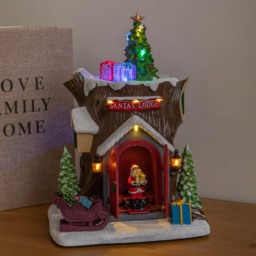 Samuel Alexander 10 Multicolour LED Light-Up Santas Lodge Christmas Village Scene 25cm Image 2