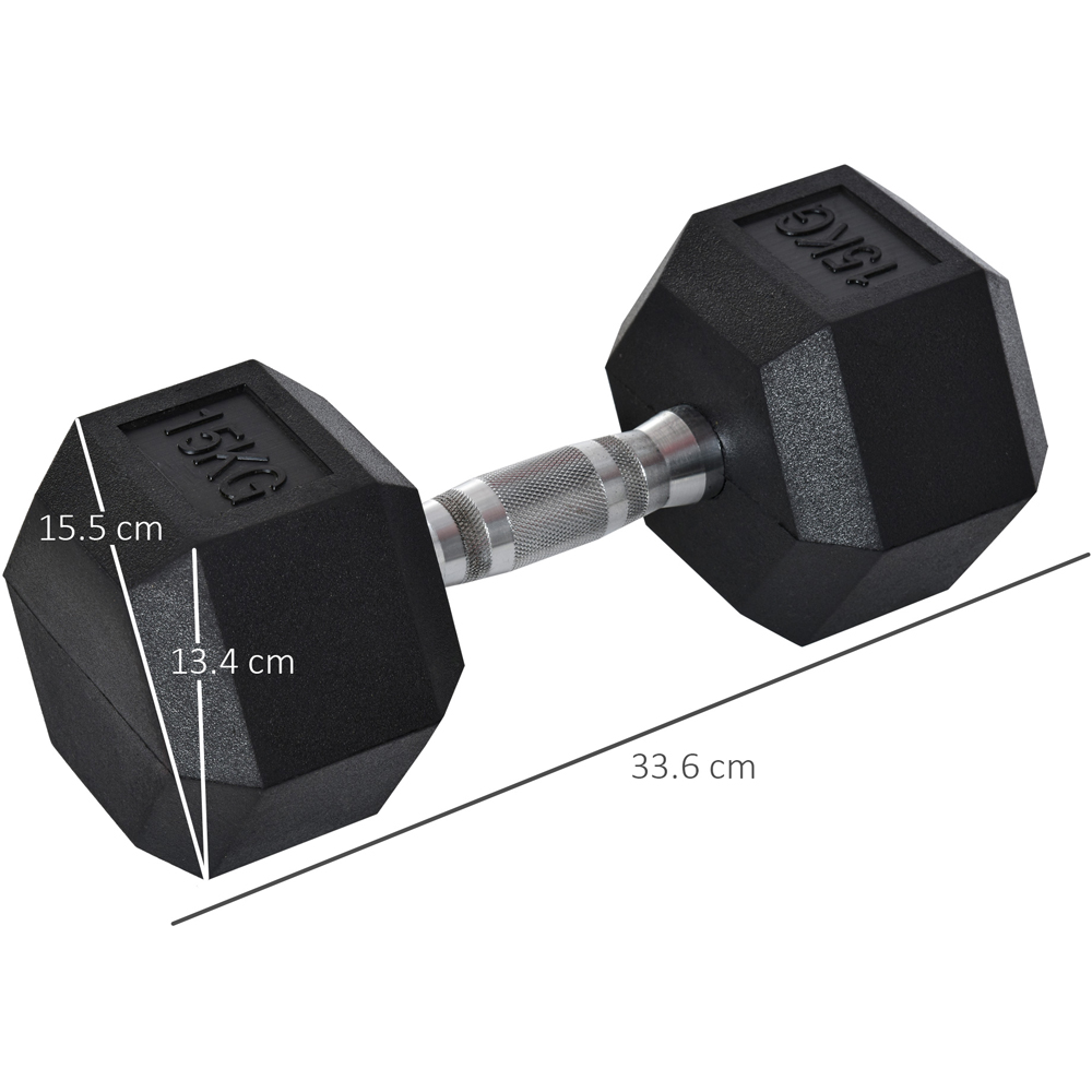 HOMCOM Black Hexagonal Rubber Dumbbell 15kg Image 7