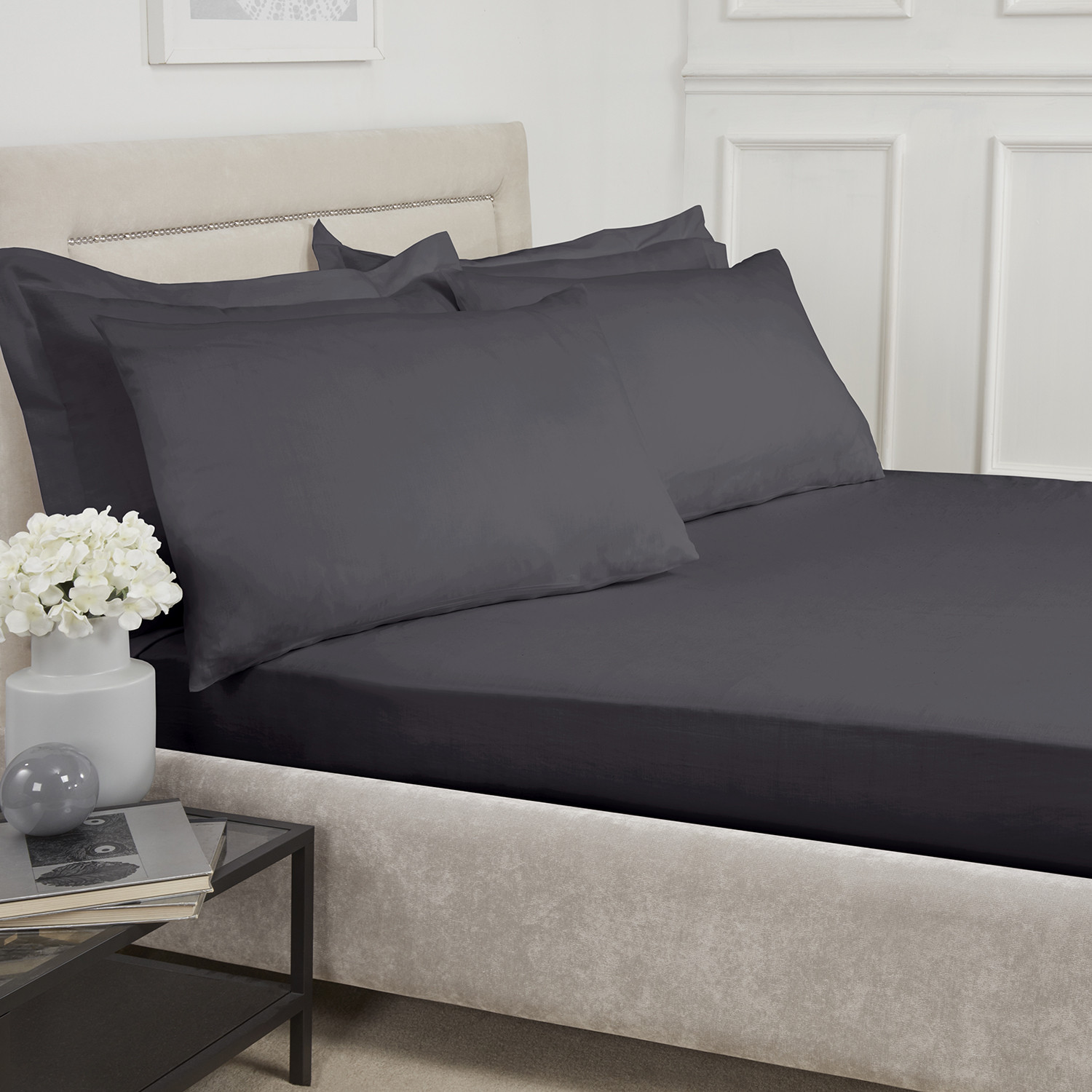 180 Thread Count Cotton Fitted Sheet  - Charcoal / Single Image