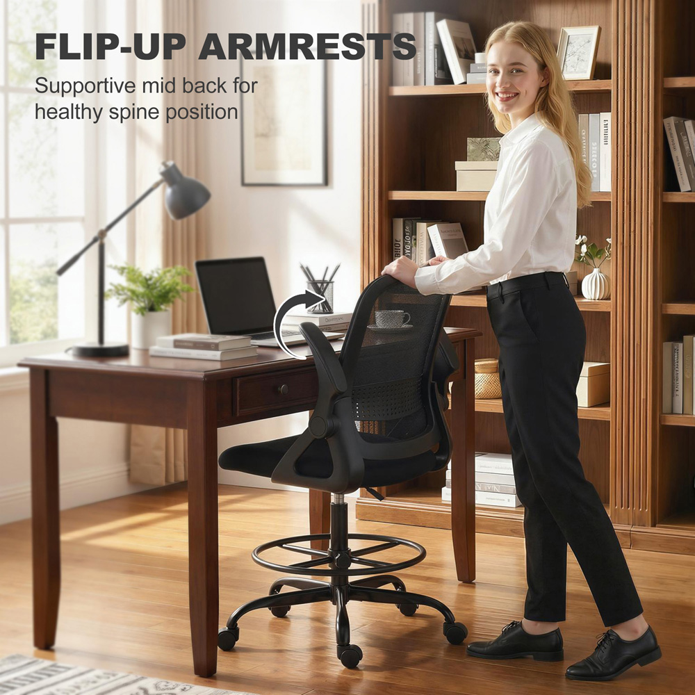 Portland Black Mesh Rolling Desk Chair with Flip up Armrests Image 5