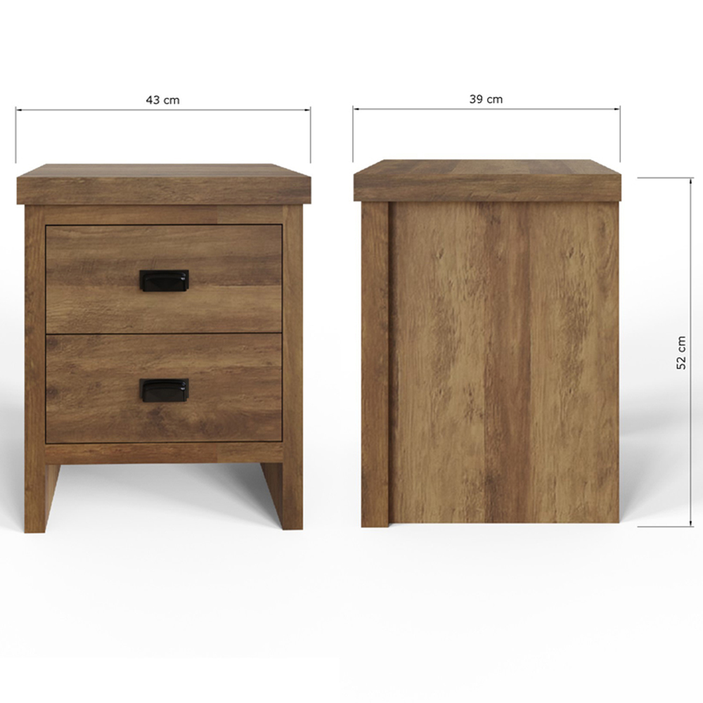 GFW Boston 2 Drawer Knotty Oak Bedside Table Set of 2 Image 9