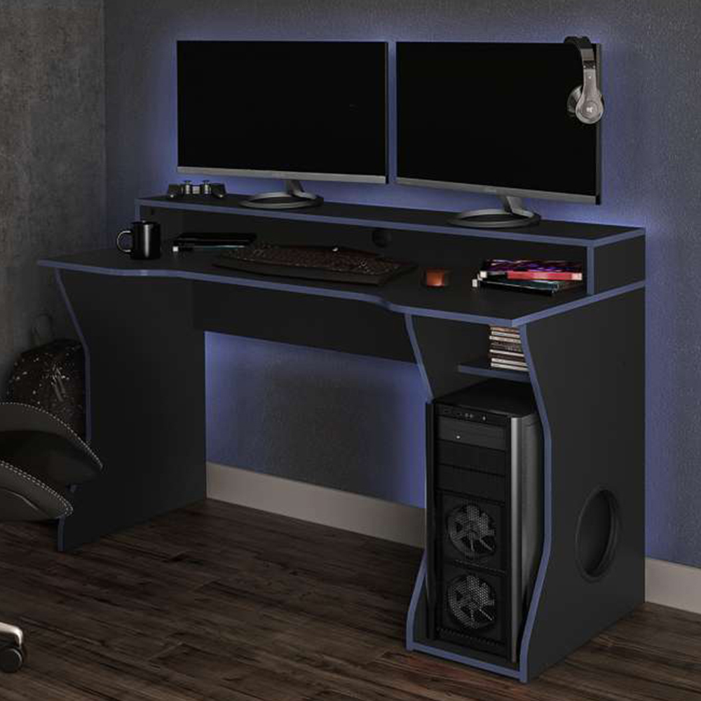 Enzo Gaming Computer Desk Black and Dark Blue Image 1