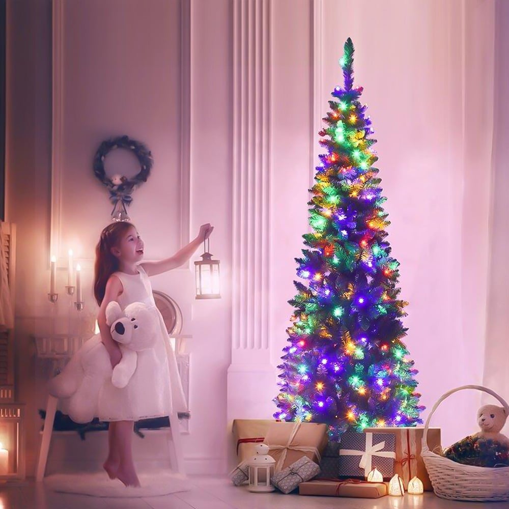 Shatchi Multicolour LED Pre-Lit Artificial Slim Pencil Christmas Tree 8ft Image 2
