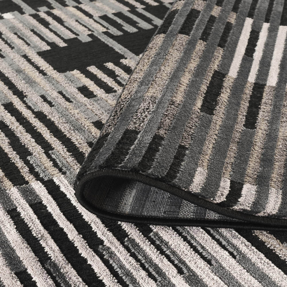Mayfair Living Room Area Rug Metallic Sheen Contemporary Modern Matrix Design - Dark Grey 120x170 cm Image 3