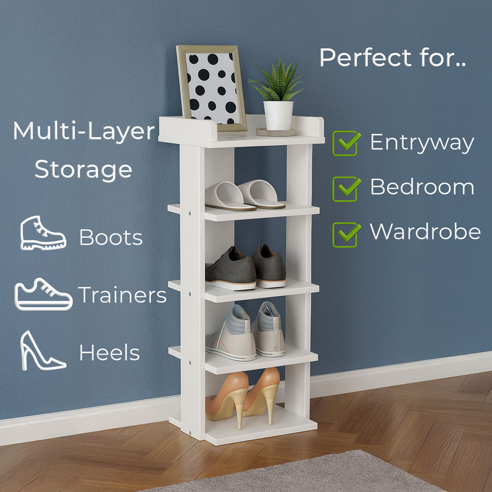 Neo 5 Shelf White Wooden Shoe Rack Image 3