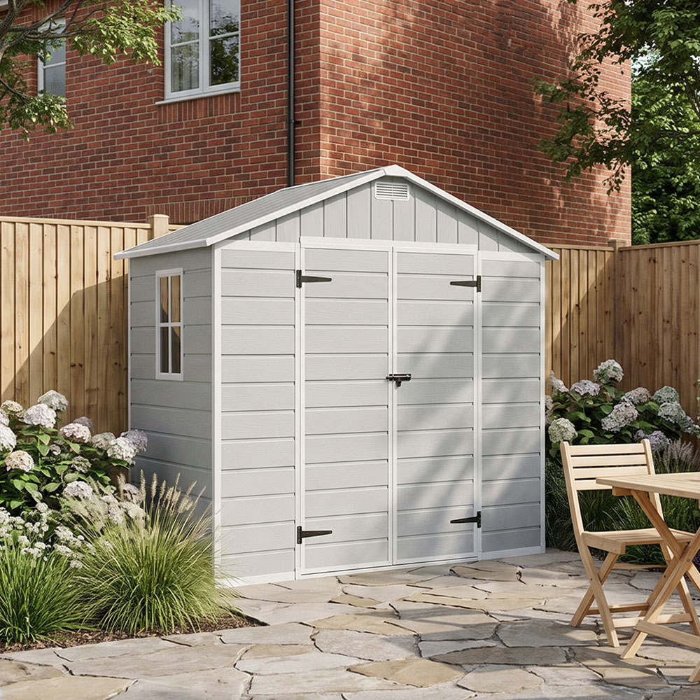Living and Home 8 x 4ft Smokey Grey Wood Grain Plastic Apex Storage Shed Image 8