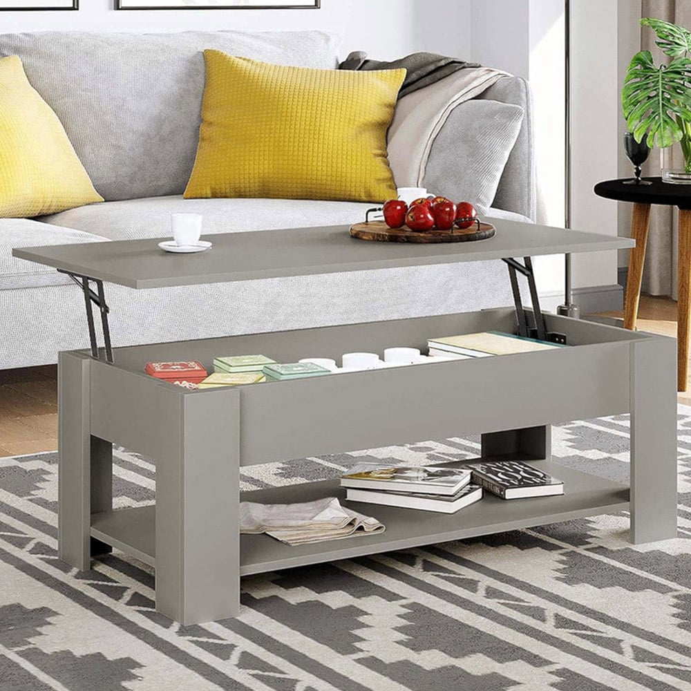 Comfy Living Single Shelf Grey High Gloss Lift Top Coffee Table Image 1