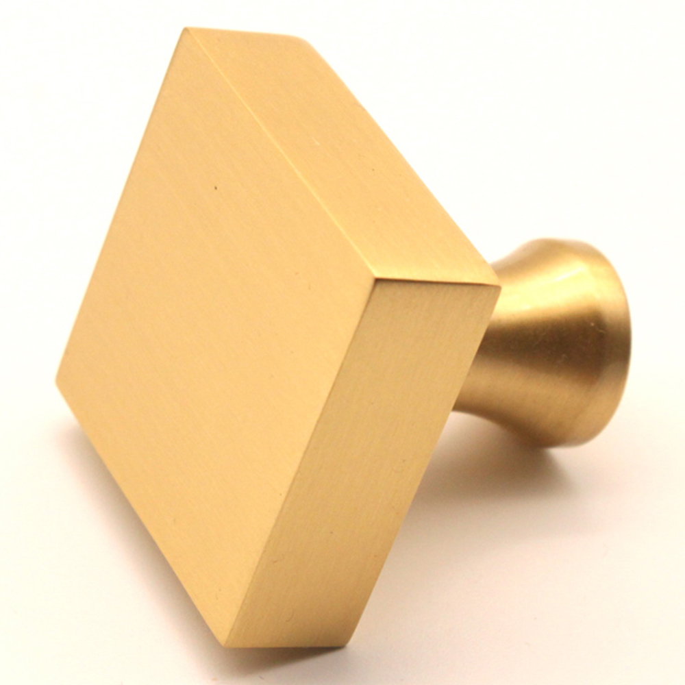 Spira Brass Satin Brass Square 38mm Cupboard Knob Image 3