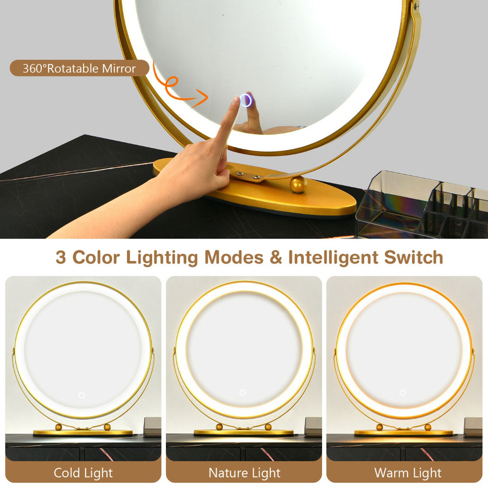 Costway 4 Drawer 2 Shelf Black Vanity Dressing Table Set with LED Mirror Image 8