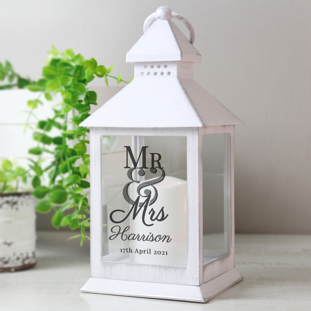 Personalised Memento Personalised Mr and Mrs White Lantern Image 2