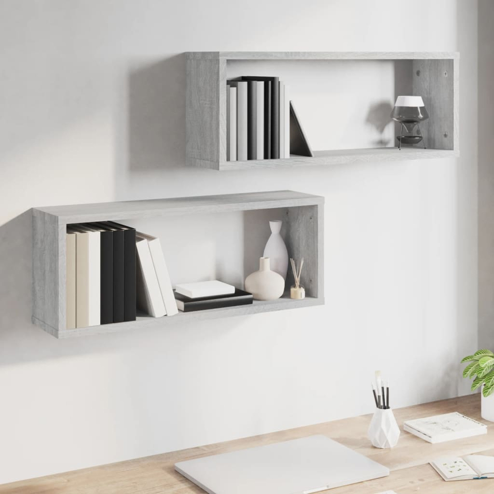 vidaXL 60cm Set of 2 Grey Sonoma Cube Floating Wall Shelf Image 5
