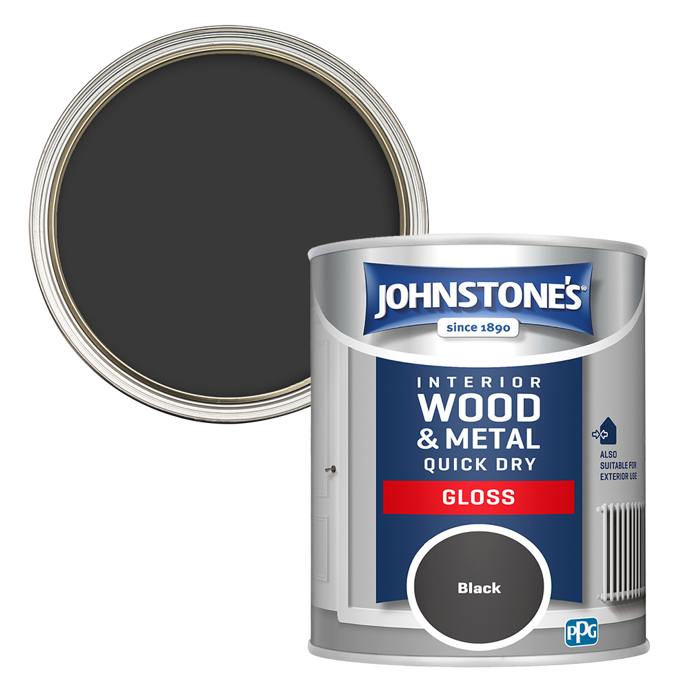 Johnstone's Quick Dry Wood and Metal Black Paint 750ml Image 1