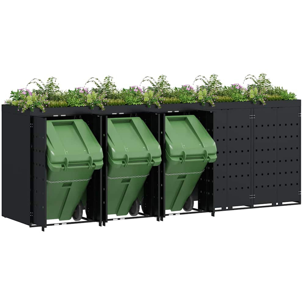 vidaXL Black 5 Wheelie Bin Storage Shed with Planter Roof Image 3