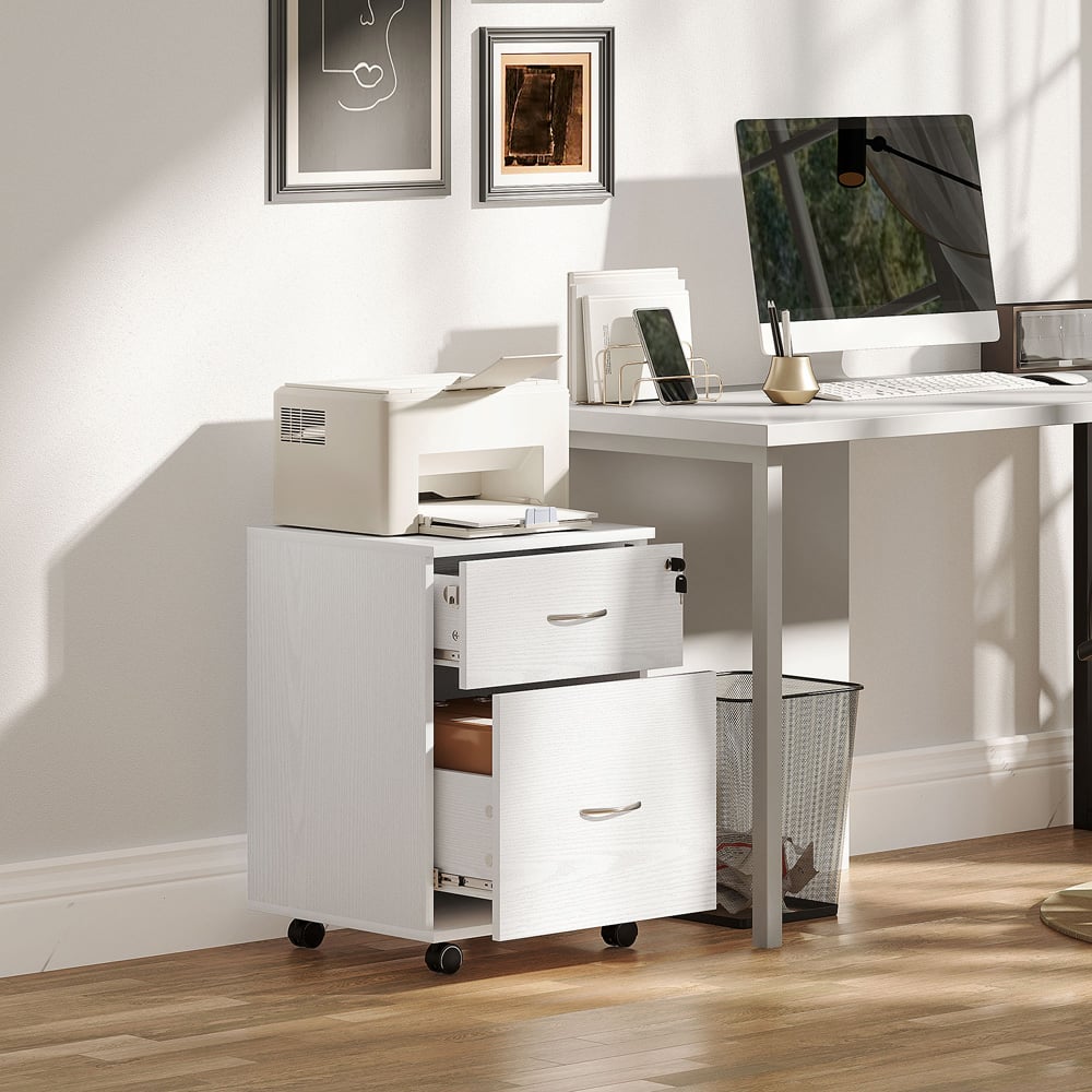 HOMCOM 2 Drawer White Office Mobile Filing Cabinet Image 4