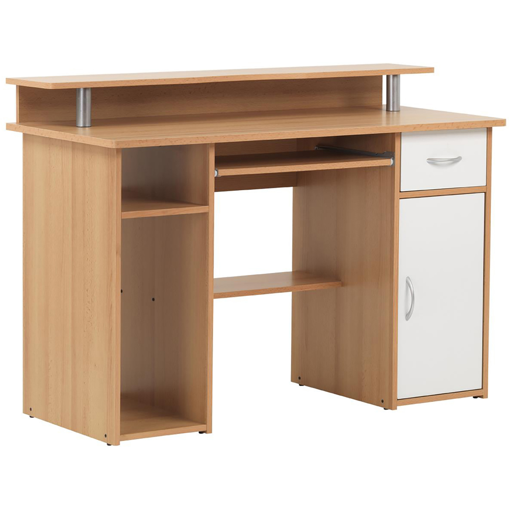 Alphason Albany Single Door Single Drawer Office Desk Beech and White Image 3