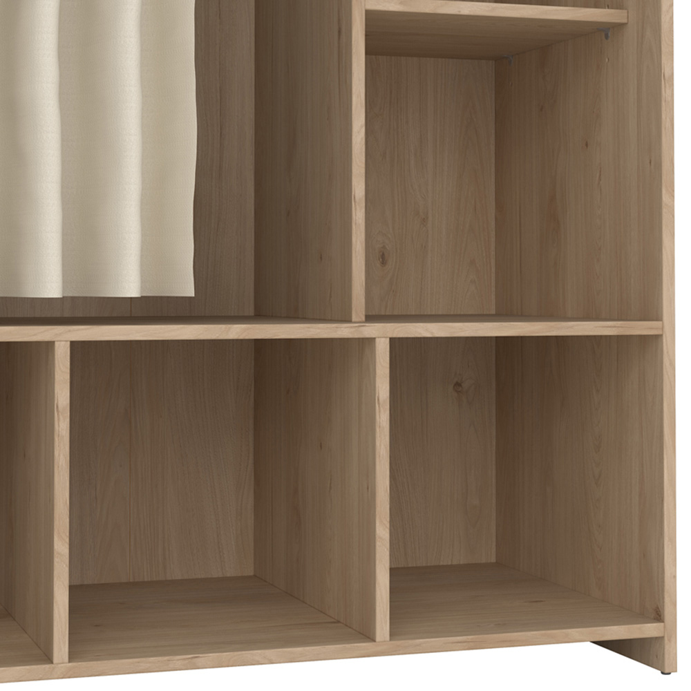 Florence Uppsala 7 Shelf Jackson Hickory Oak Open Wardrobe with Beige Textile Curtain Image 7