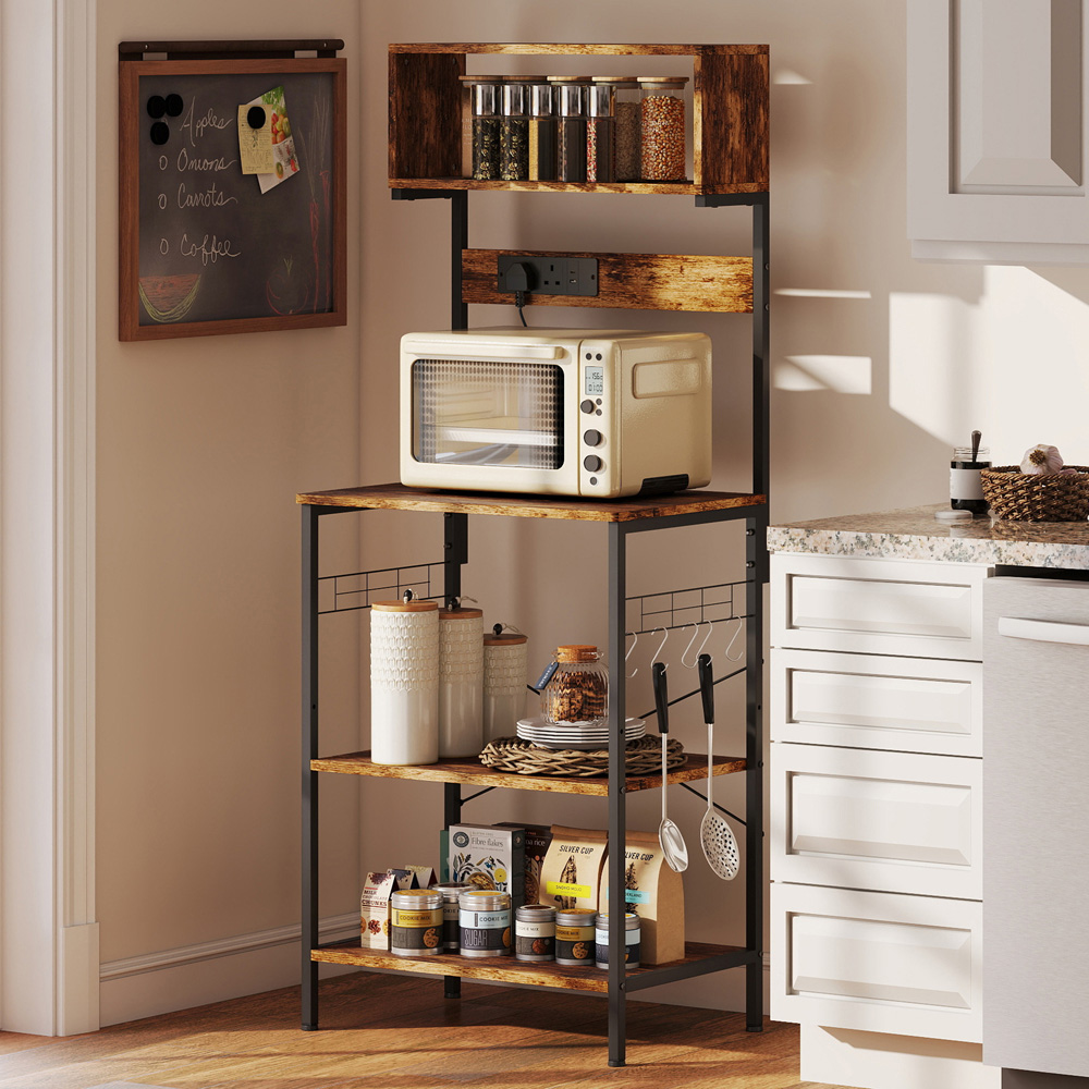 Portland 4 Shelf Brown Bakers Rack with Power Outlet Image 2