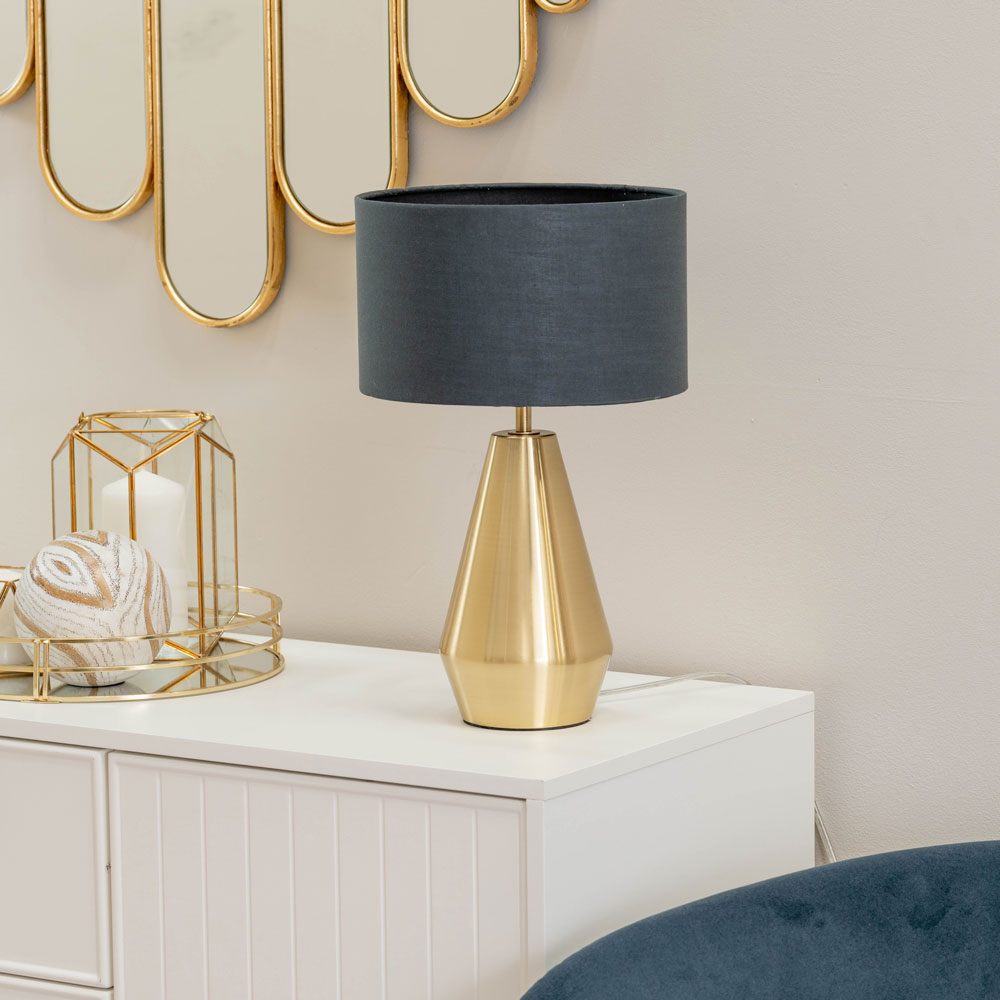 ValueLights Jax Charcoal Shade Antique Brass Touch LED Table Lamp Image 5