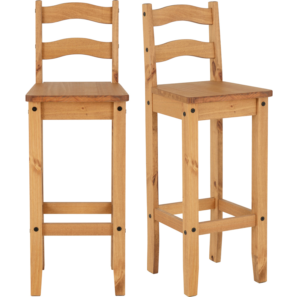 Seconique Corona Set of 2 Distressed Waxed Pine Bar Dining Chair Image 2