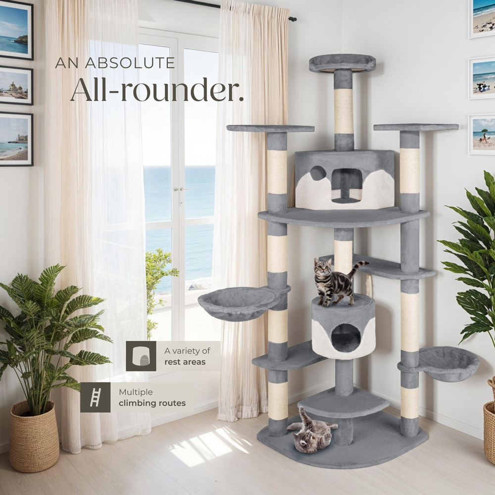 tectake Nelly Grey and White Cat Tree with Scratching Posts 204cm Image 8