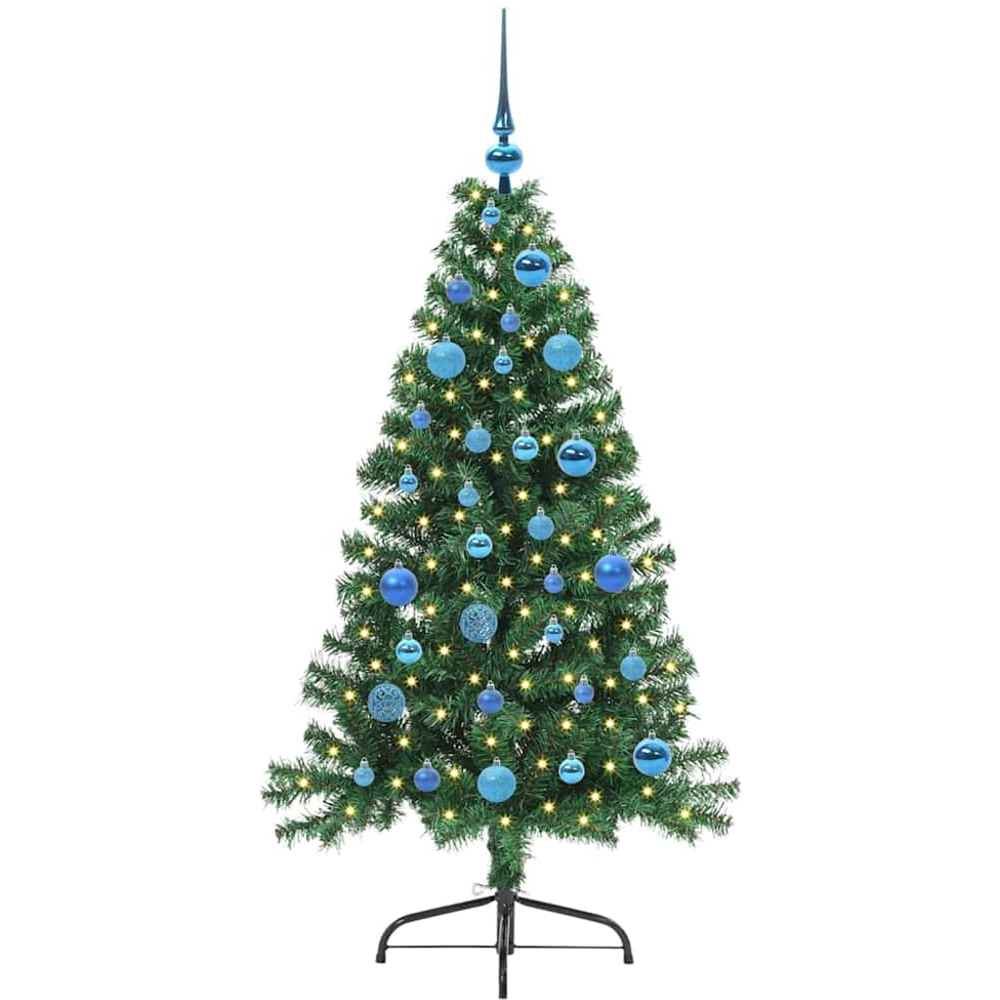 vidaXL Pre-Lit Blue Baubles Green Artificial Christmas Tree 5ft Image 1