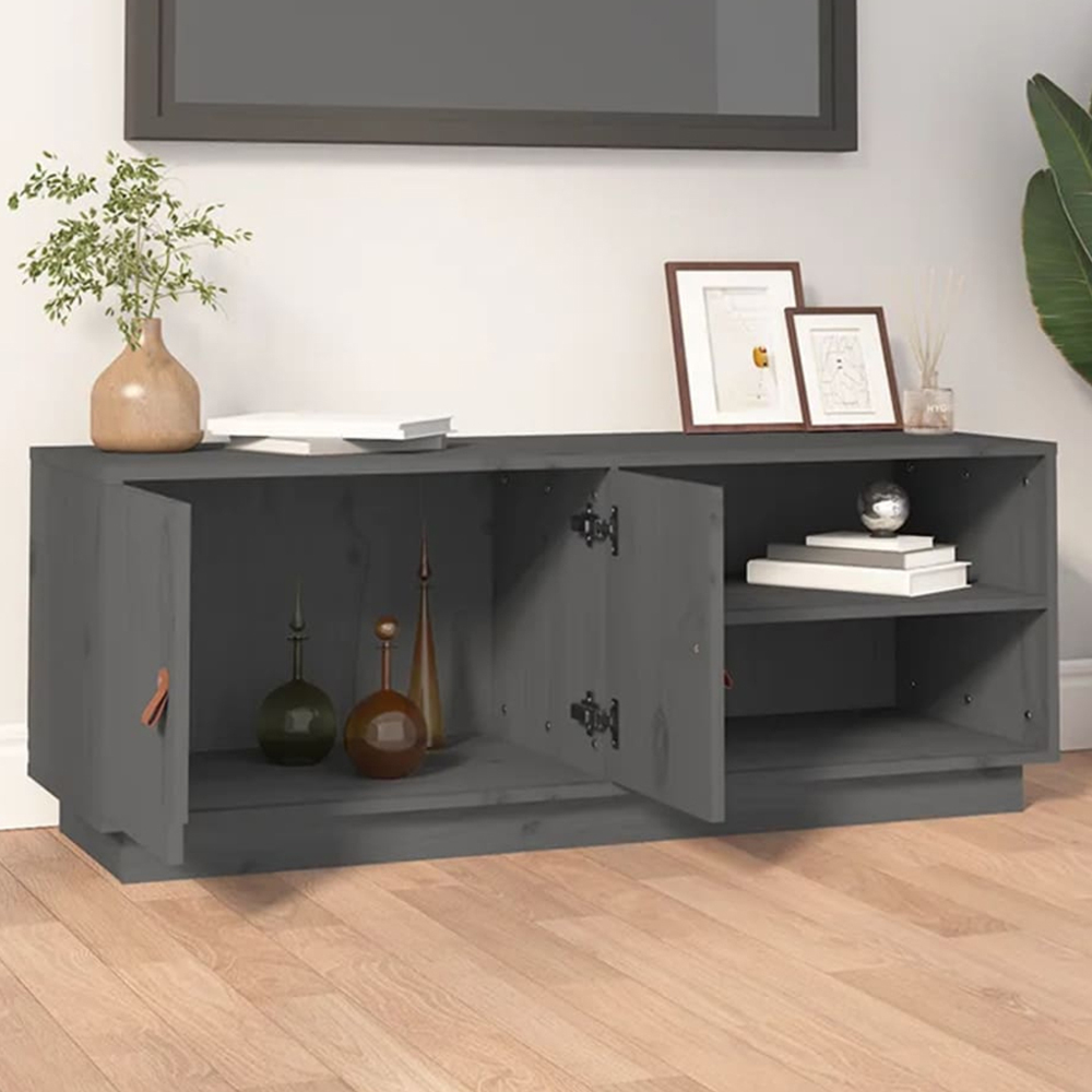 vidaXL 2 Door 2 Shelf Grey Solid Pine Wood TV Cabinet Image 1
