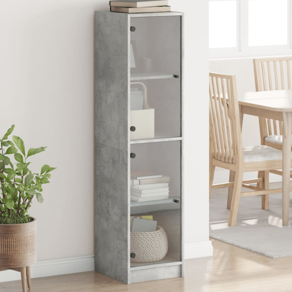 vidaXL 2 Glass Door Concrete Grey Highboard Image 1