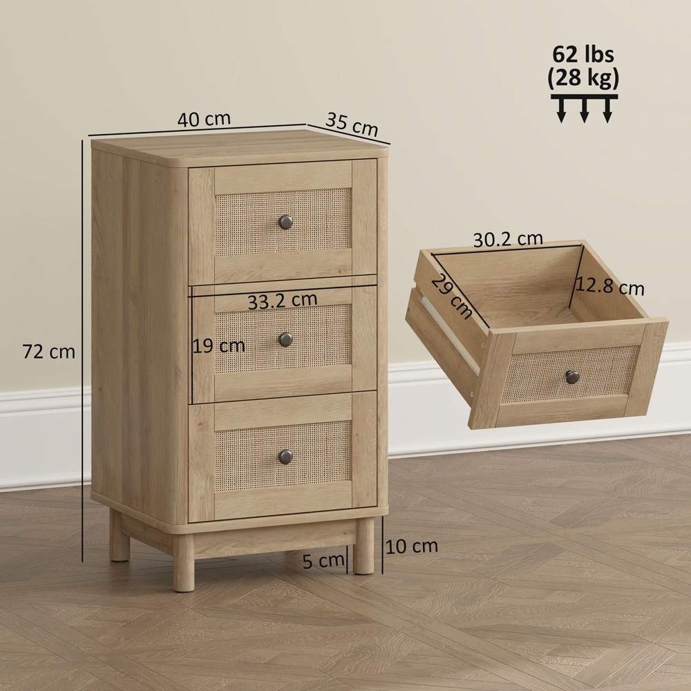 Portland 3 Drawer Oak Rattan Chest of Drawers Image 9
