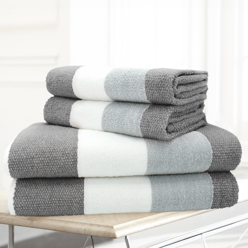 Velosso Weston Grey Strip Bath Towel Set of 2 Image 2