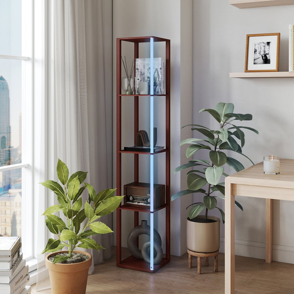 HOMCOM 4 Shelf Brown RGB LED Floor Lamp with Remote Image 4