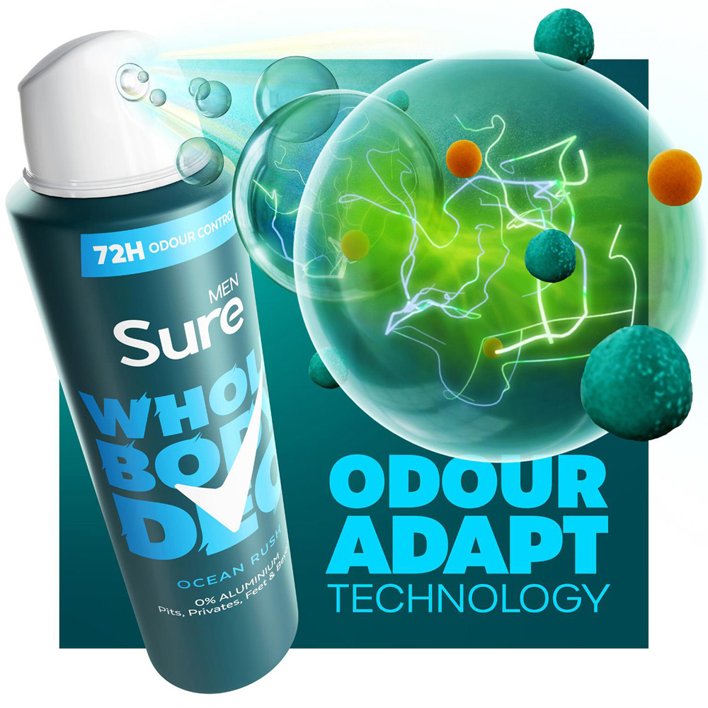 Sure Men 72H Odour Control Whole Body Ocean Rush Deodorant Spray 150ml 24 Pack Image 5