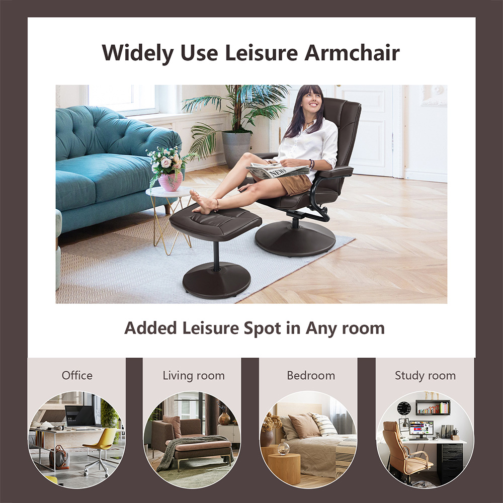 Costway Brown Adjustable Swivel Recliner Chair with Footstool Image 7