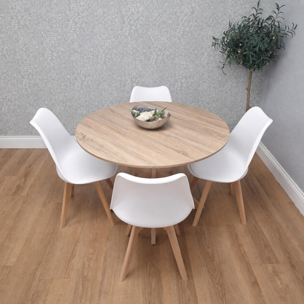 Kosy Koala 4 Seater Wood Effect Faux Leather Round Dining Set White Image 5