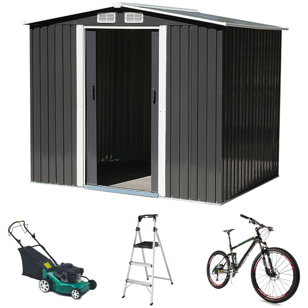 Living and Home 8 x 8ft Anthracite Metal Apex Garden Storage Shed with Foundation Image 3