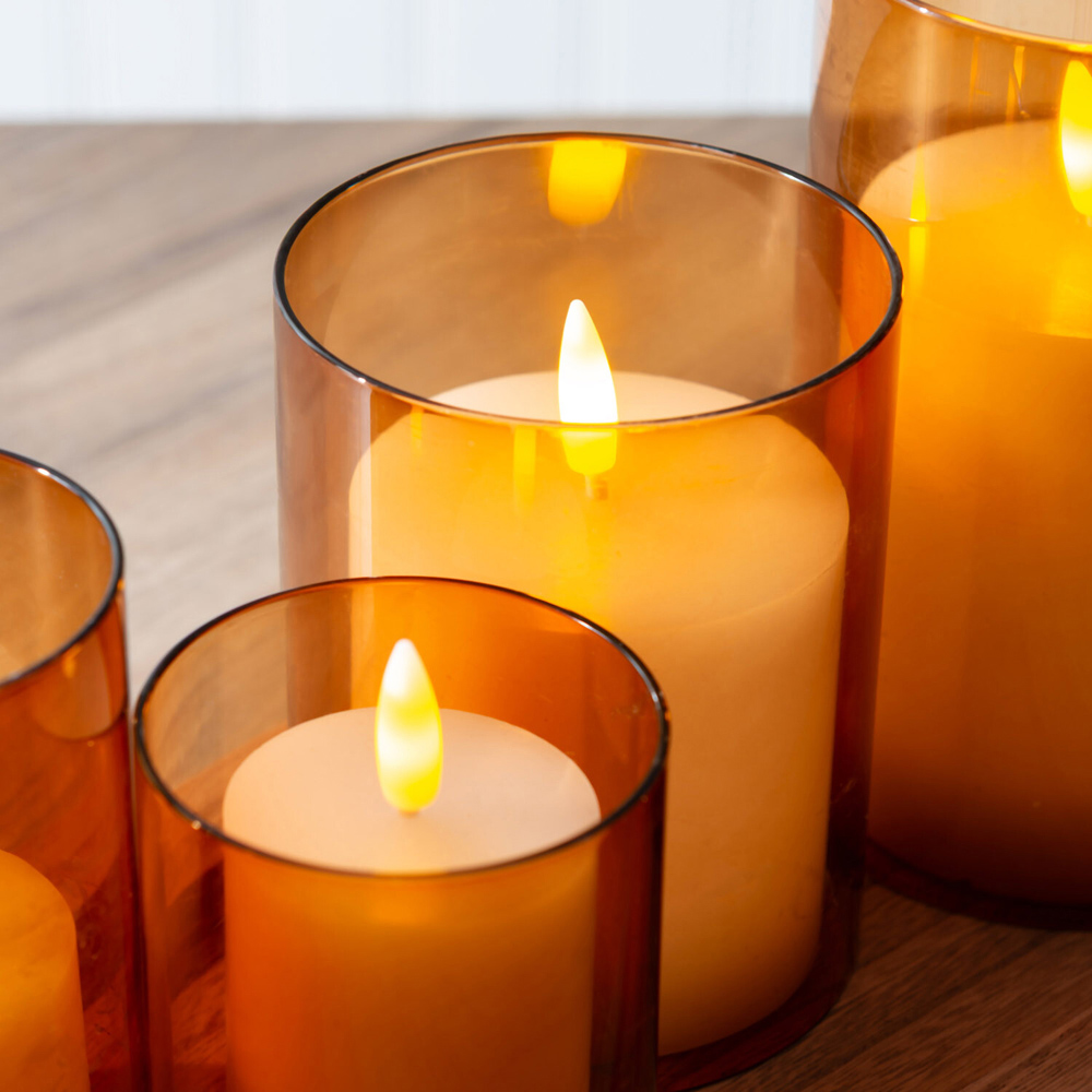 Set of 7 LED Candle Tray Amber Image 3