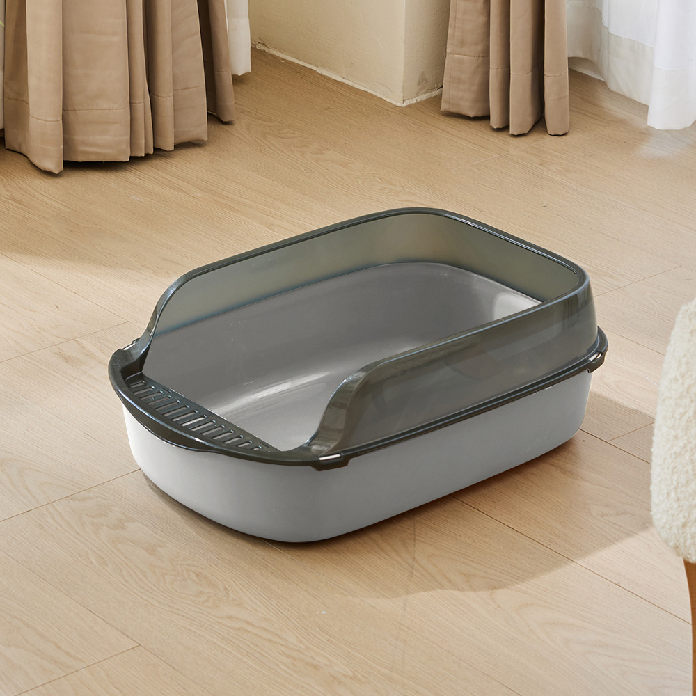 H&O Direct Extra Large High Sides Grey Cat Litter Box with Scoop Image 2