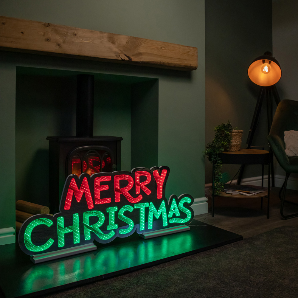 Samuel Alexander Red and Green LED Light Up Merry Christmas Infinity Light Decoration 100cm Image 2