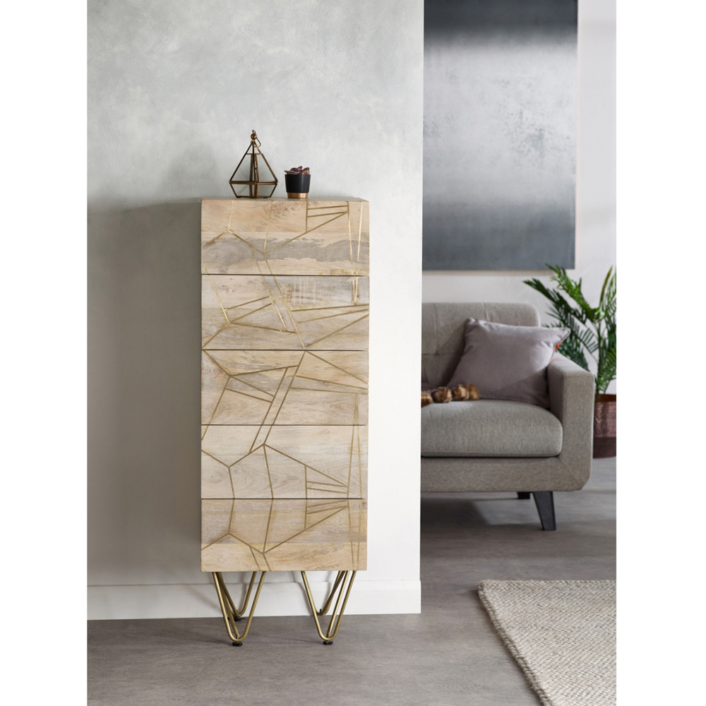 Brooklyn Huyen 5 Drawer Light Gold Tall Chest of Drawers Image 8