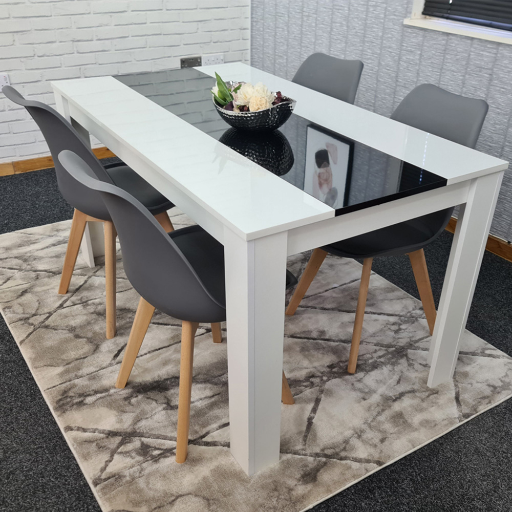 Portland Plastic Leather and Wood 4 Seater Dining Set Grey White and Black Image 1