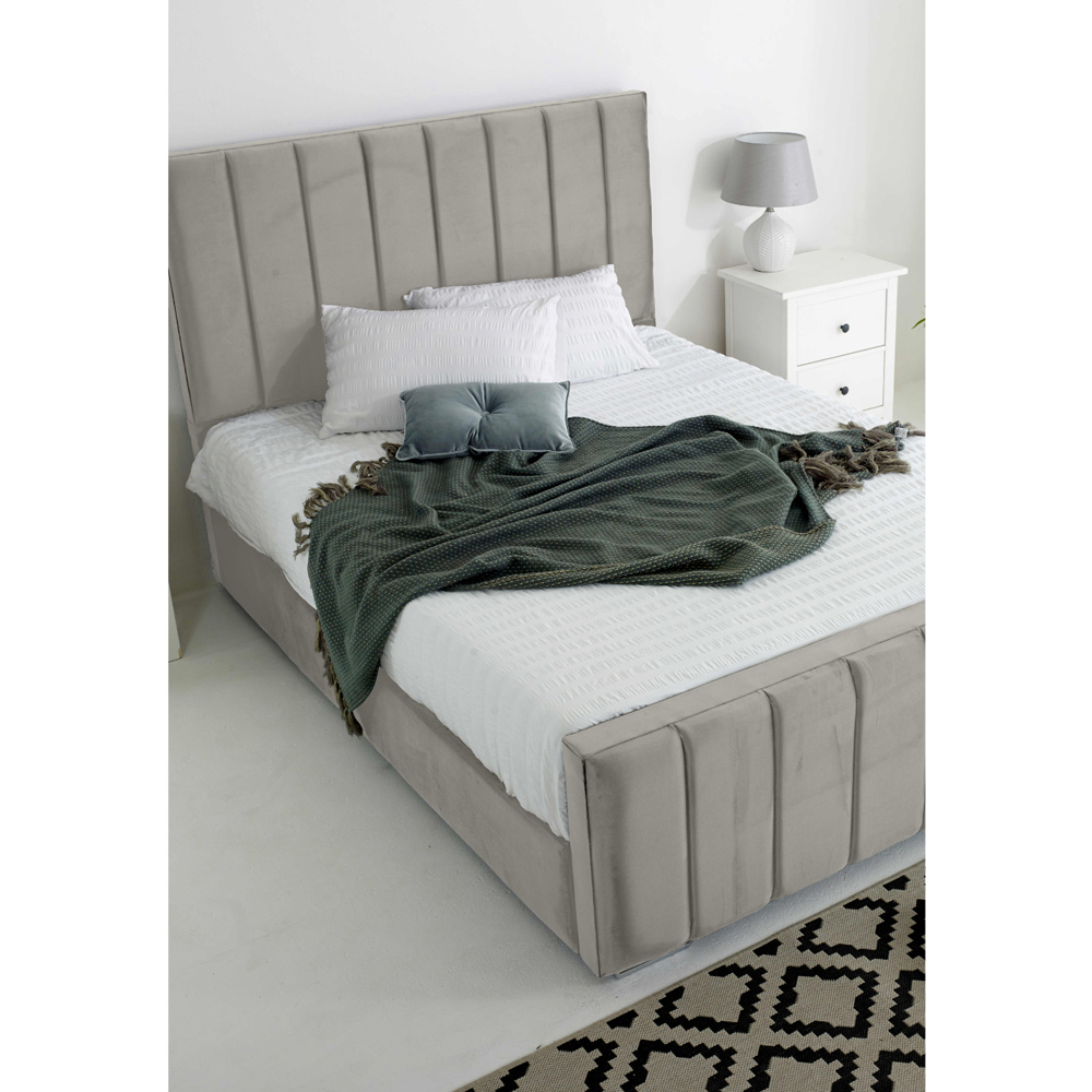 Eleganza Coraline King Size Silver Plush Velvet Bed Frame with Headboard and Footboard Image 2