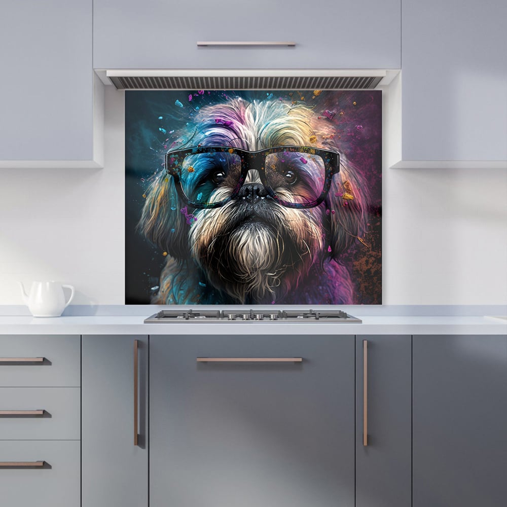 Warren Reed Designer Lhasa Apso Dog Face Splashart Glass Kitchen Splashback 75 x 90cm Image 1