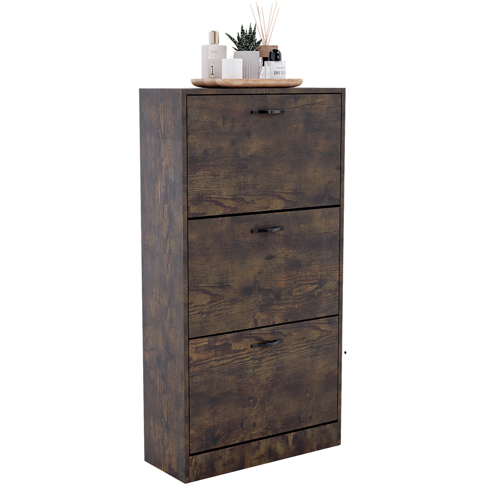Vida Designs 3 Drawer Dark Wood Shoe Cabinet Image 2