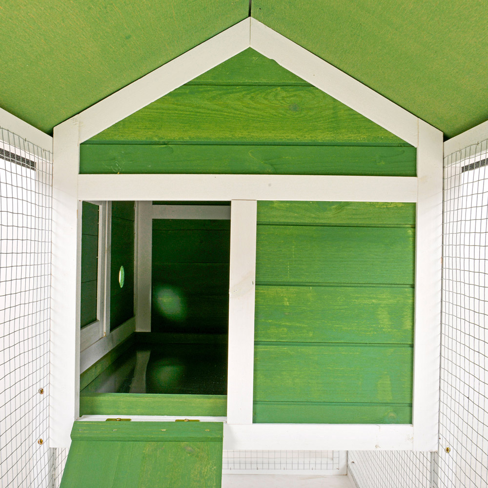 PawHut Green Wooden 2 Tier Rabbit Hutch with Ladder Image 2